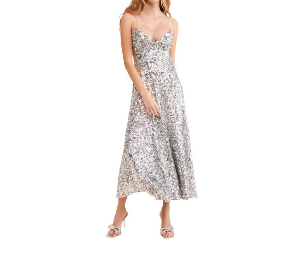 NEW SACHIN & BABI roux sequin cutoutmidi dress in silver